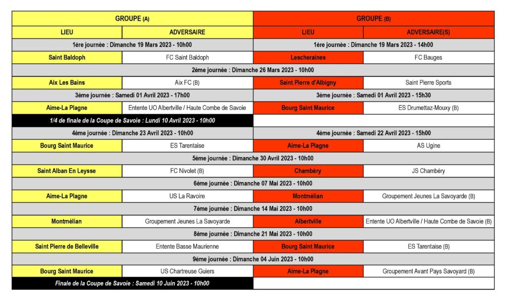 Calendrier des Matchs