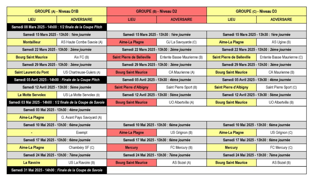 Calendrier des Matchs