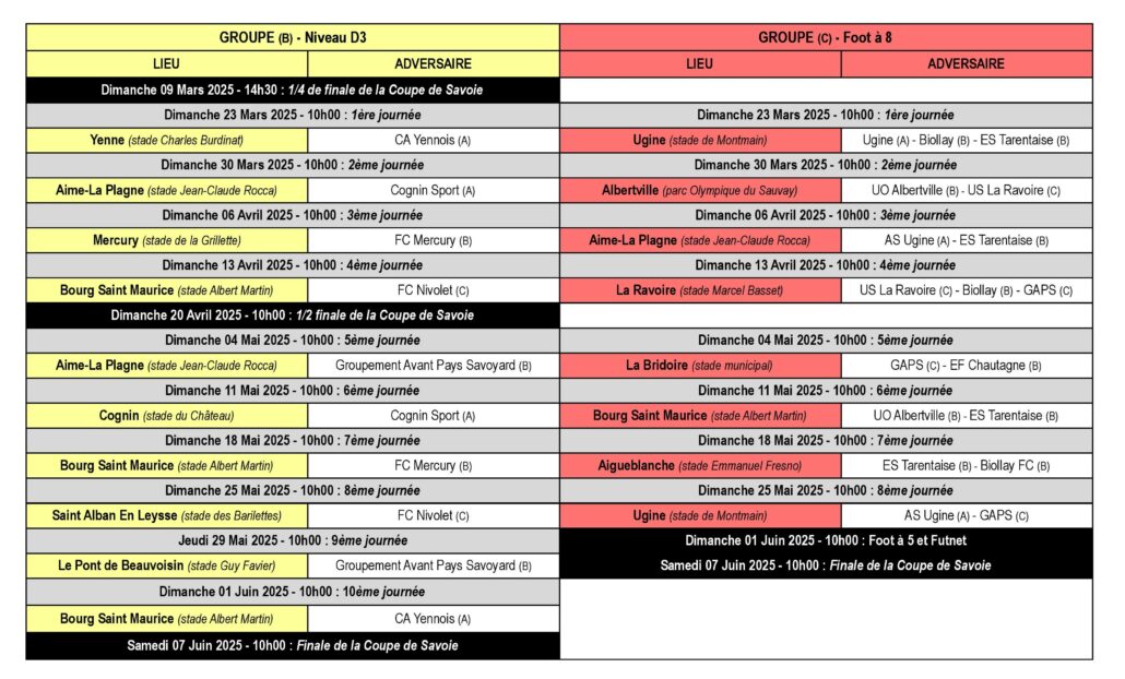 Calendrier des Matchs