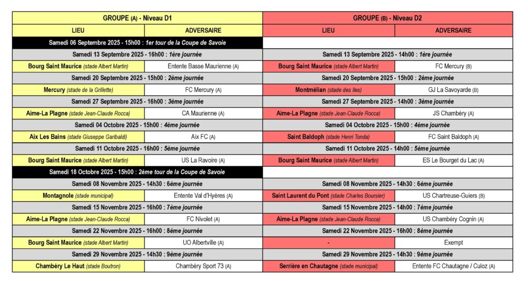 Calendrier des Matchs