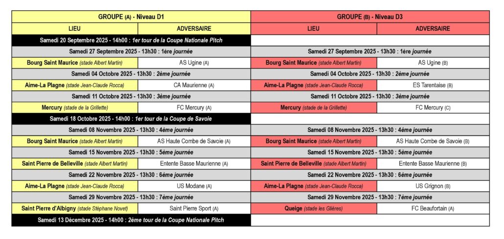 Calendrier des Matchs