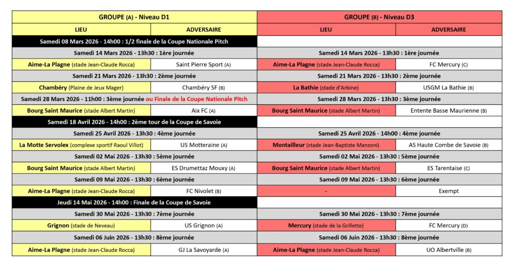 Calendrier des Matchs