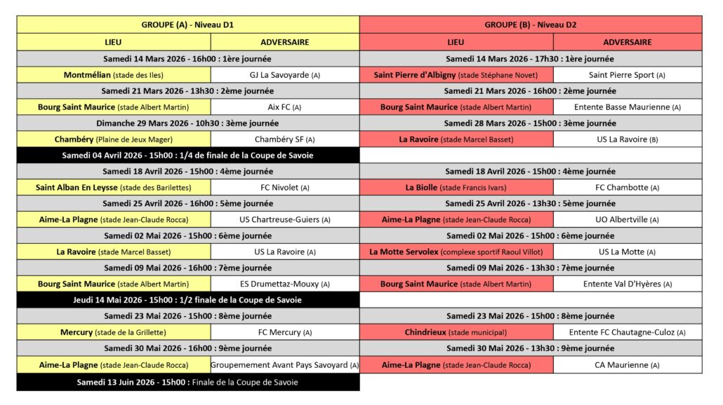 Calendrier des Matchs