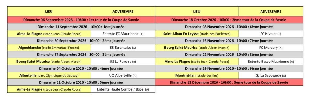 Calendrier des Matchs