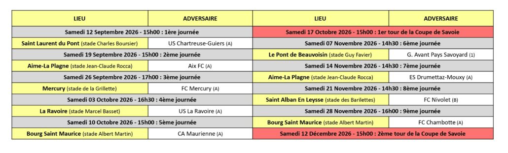 Calendrier des Matchs